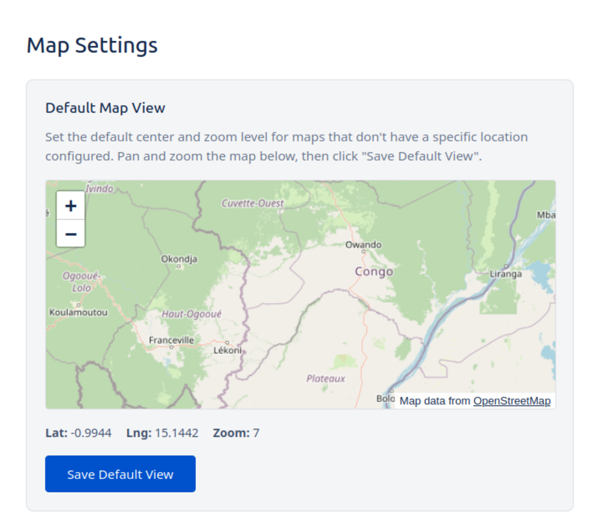 Default Map View Configuration