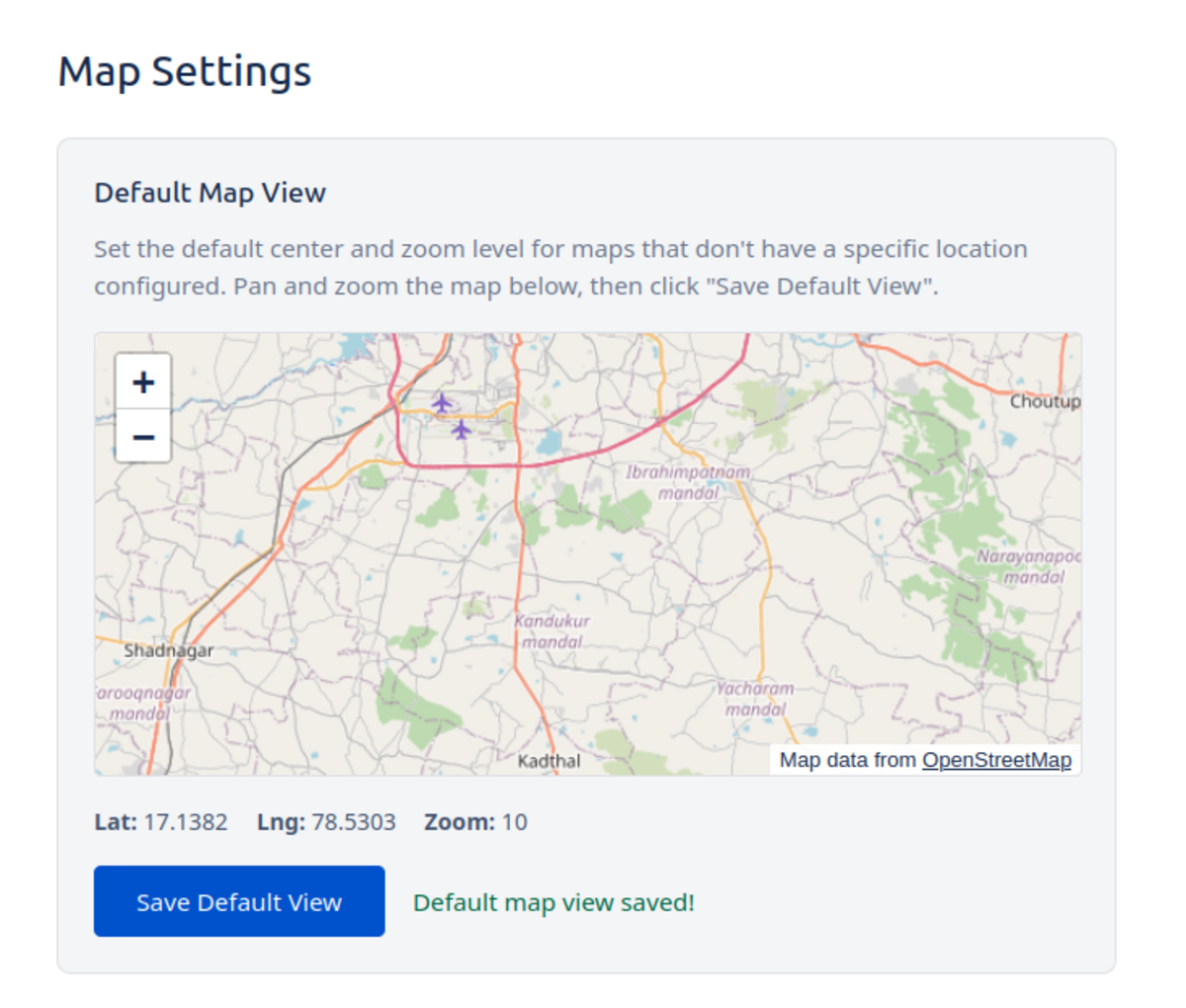 Default Map View Configuration